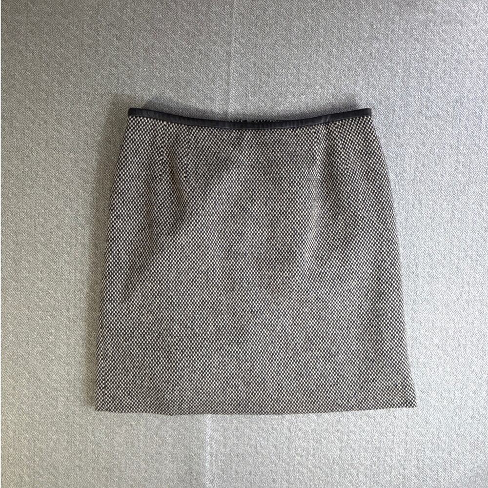 Talbots Sz 12 Leather Trimmed Skirt Wool Silk Blend Black Cream